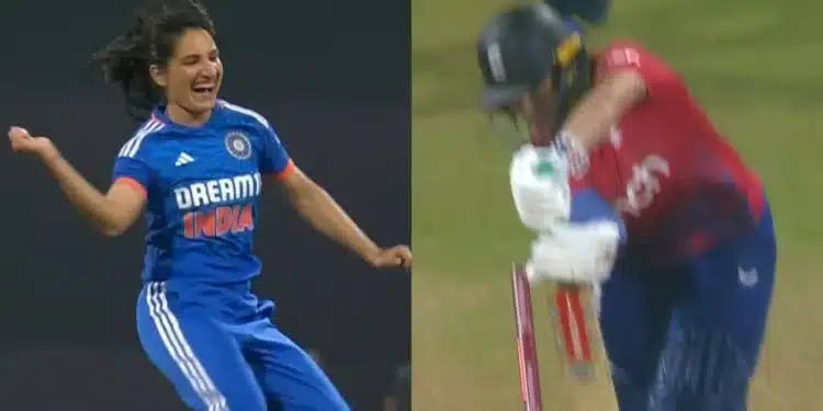 Renuka Thakur celebrating her wicket